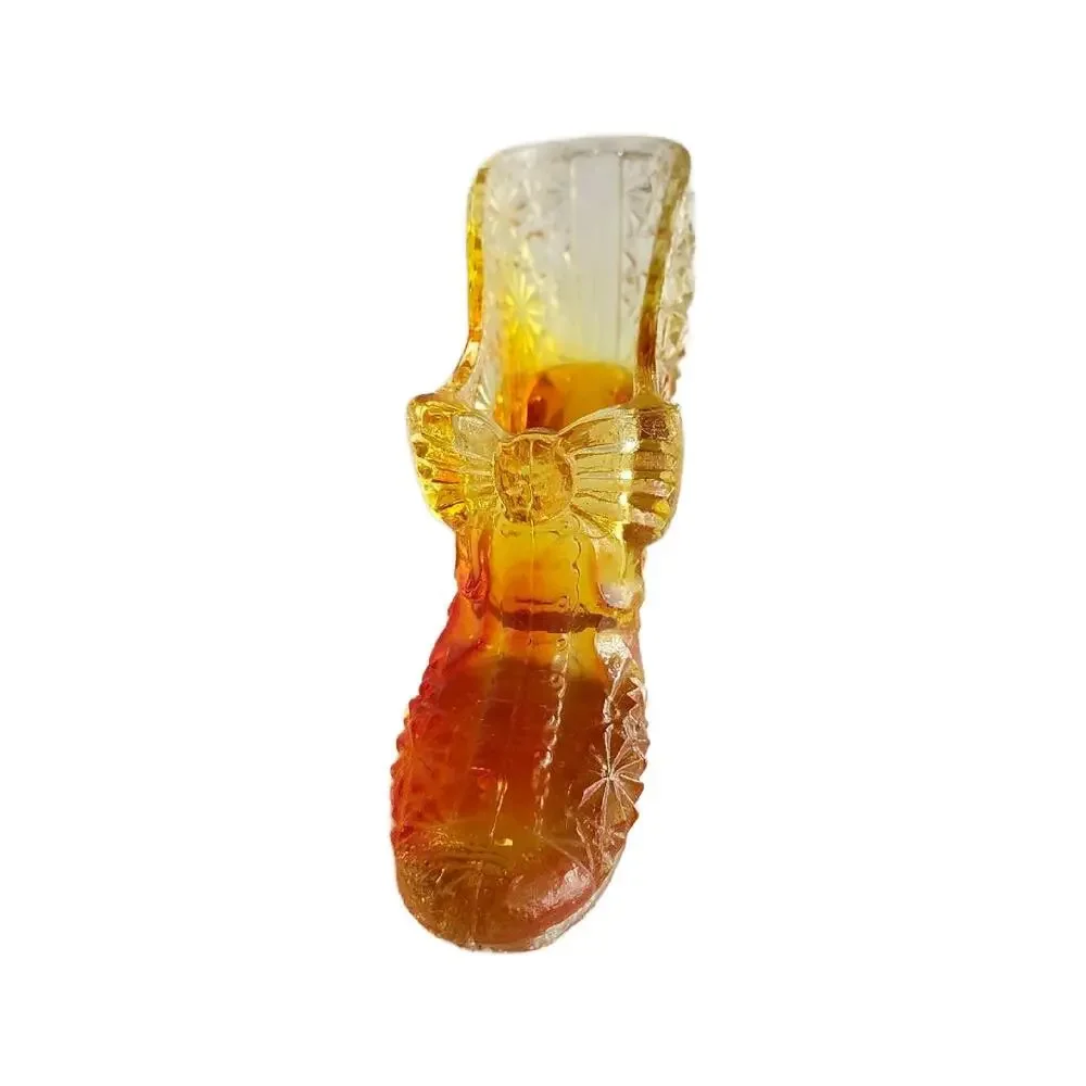 Vintage Amberina Glass Shoe Daisy and Button with Bow
